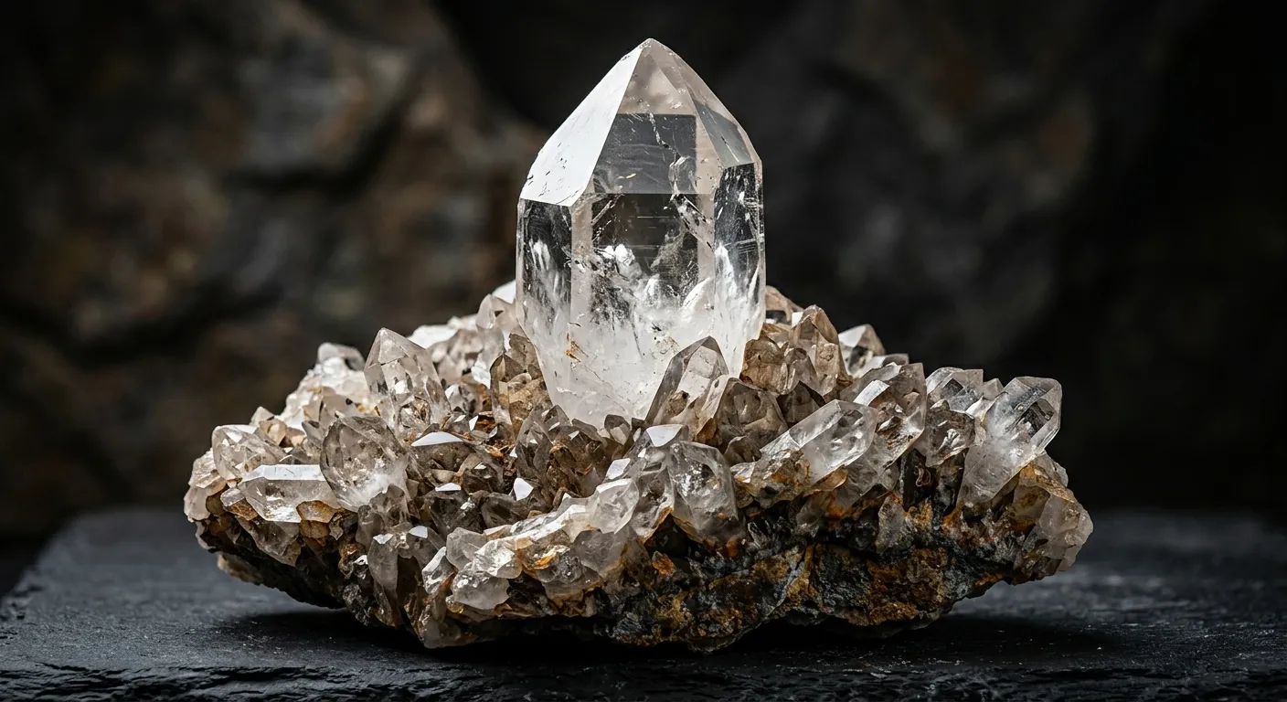 Cascading crystal geometry showing a central apex surrounded by smaller points