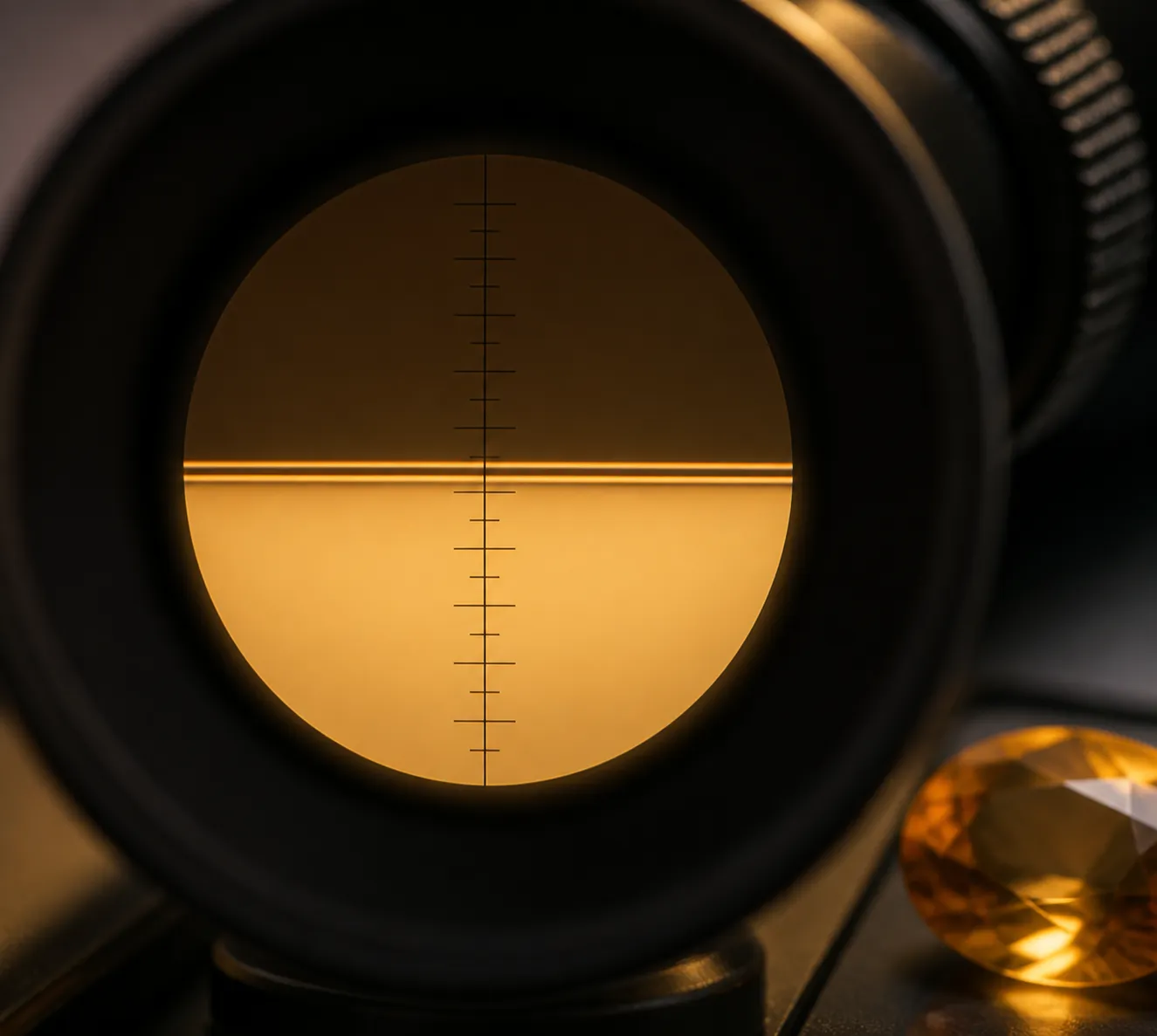 A refractometer scale showing close quartz refractive index readings caused by birefringence