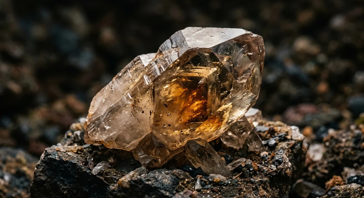 Macro shot of pristine Congo quartz showing its natural smoky citrine hues