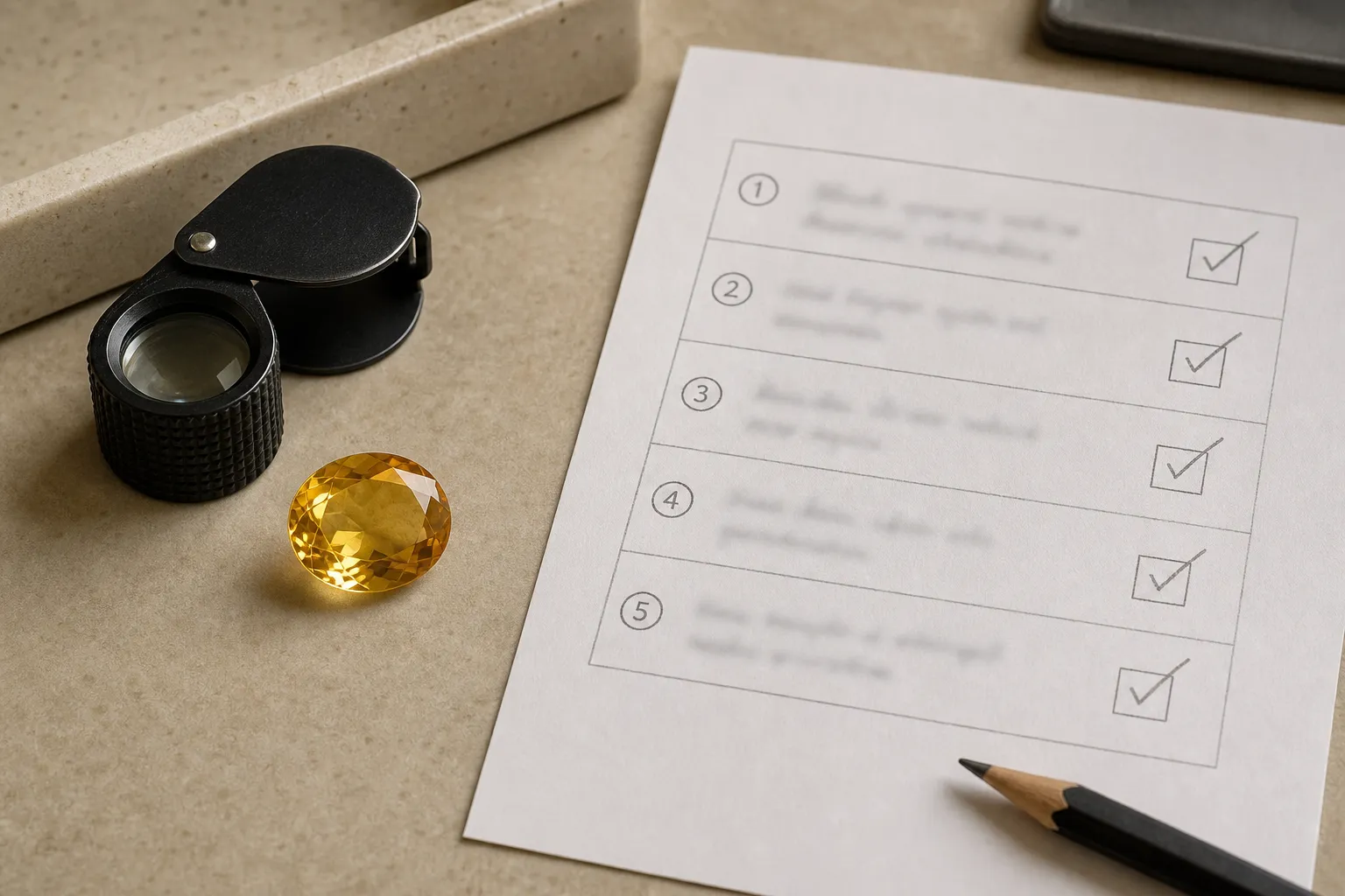 A perfect-looking citrine assessed through claim strength, photo quality, description gaps, price consistency, and evaluation needs