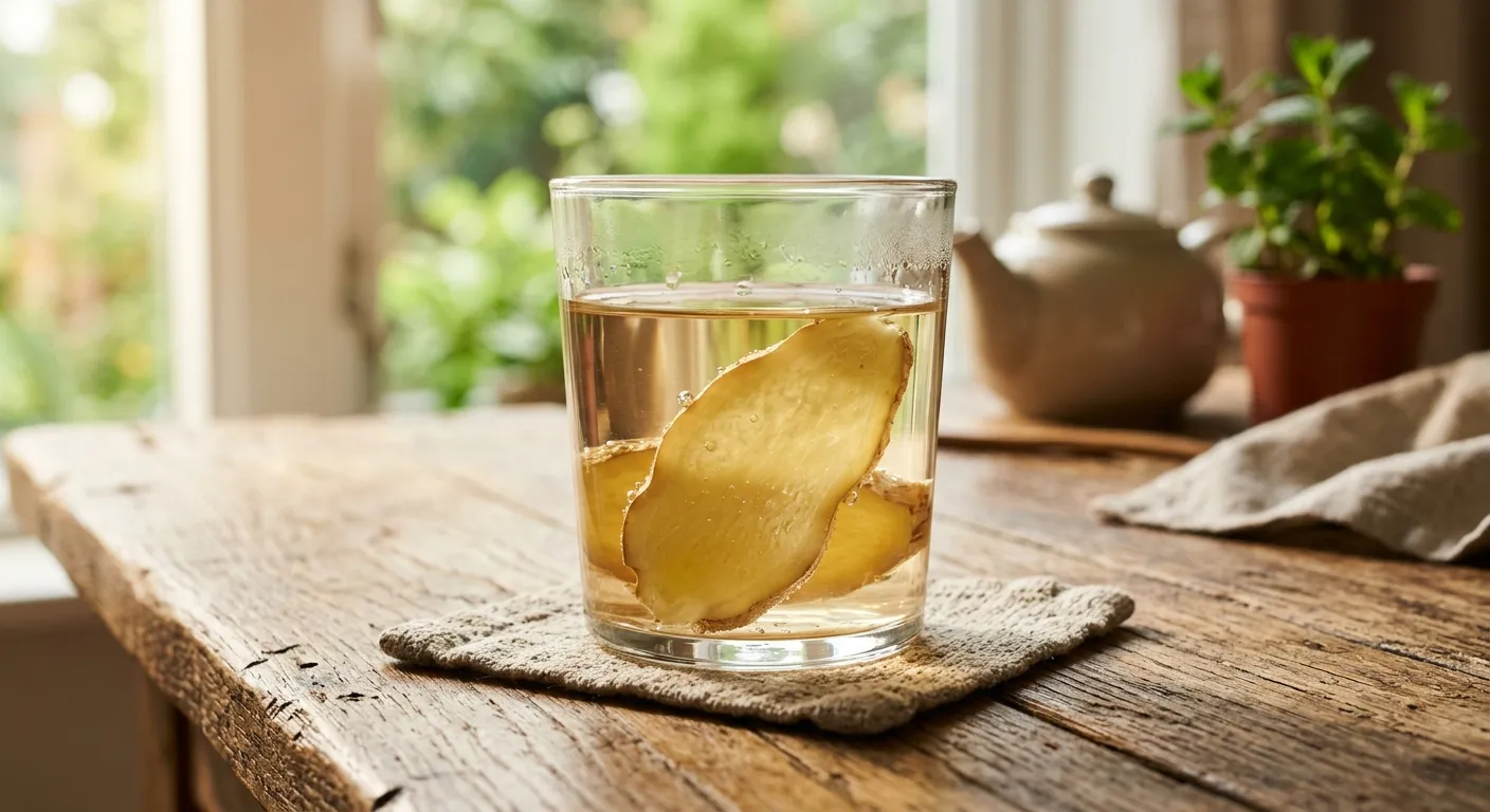 A glass of warm water with fresh ginger