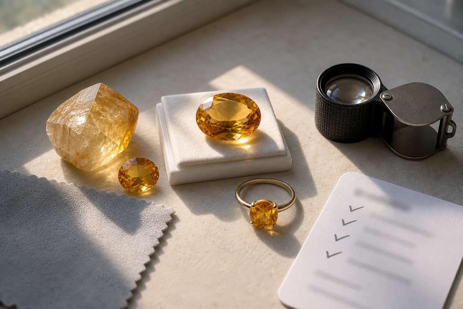 Heat-treated citrine considered through color stability, light exposure, and practical care boundaries