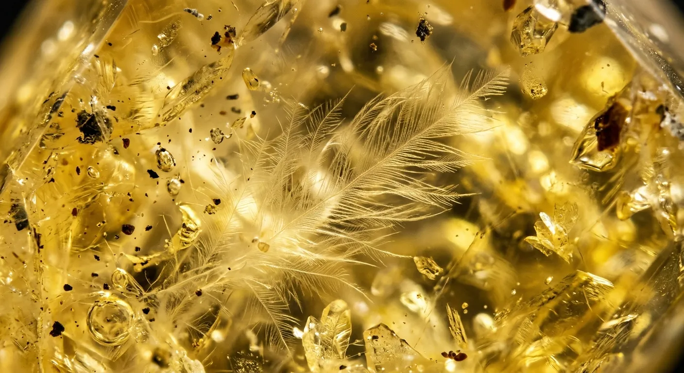 Microscopic view of internal crystal inclusions showing wispy veils