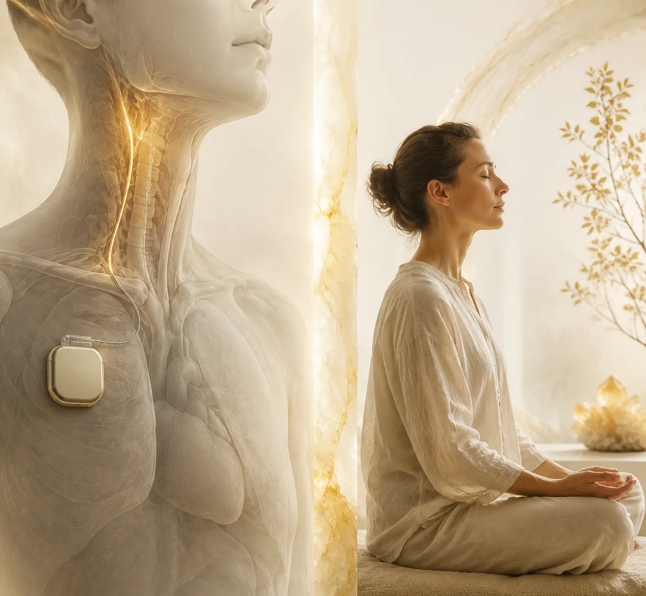 A restrained visual comparison between regulated medical vagus nerve stimulation and everyday calming practices